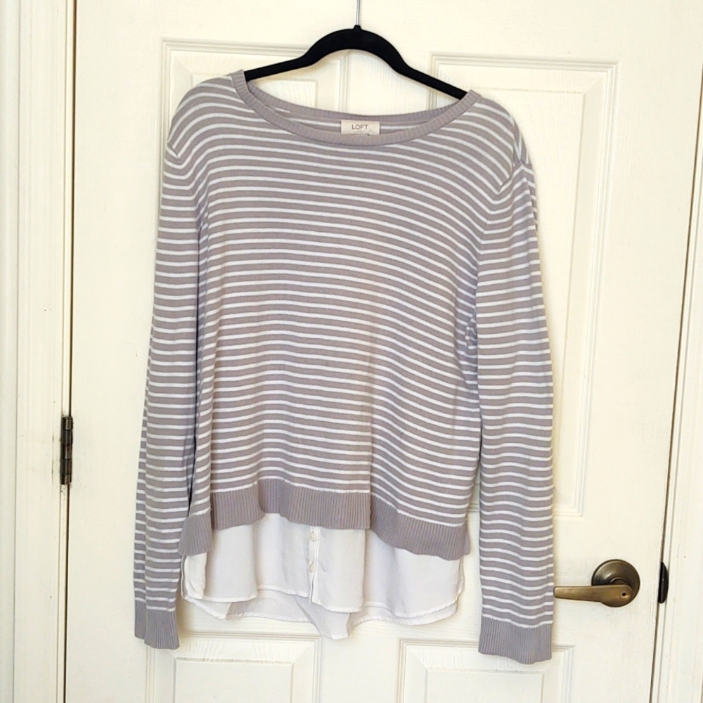 Loft Sweater Grey with White Stripes Size XL